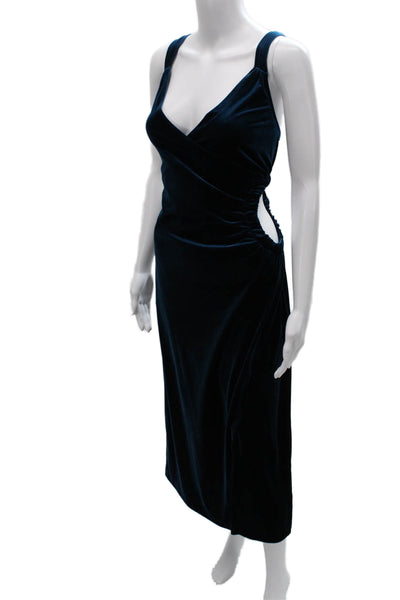Jonathan Simkhai Women Bodycon Dress Blue V-Neck Sleeveless Mid-Calf Size M