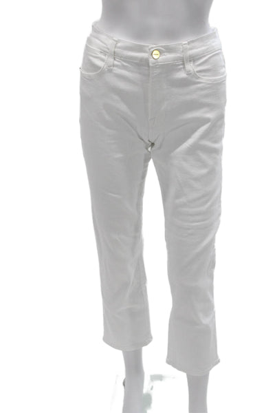 Frame Womens Cropped Jeans High Rise White Cotton Blend Inseam 26 Size 28