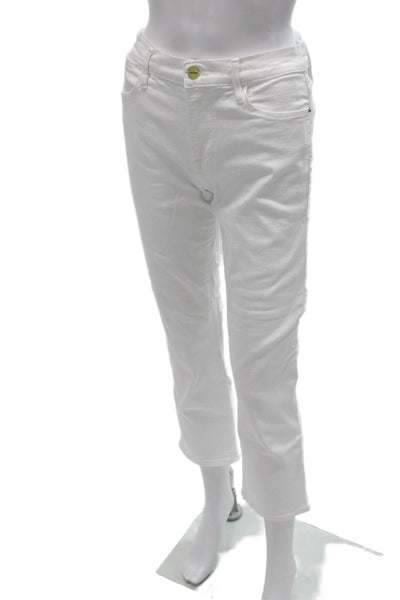 Frame Womens Cropped Jeans High Rise White Cotton Blend Inseam 26 Size 28