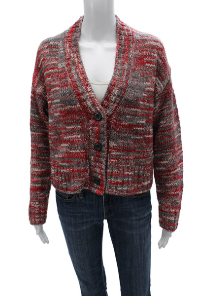 Re/Done Womens Red Striped V Neck Cardigan Long Sleeve Polyamide Size S