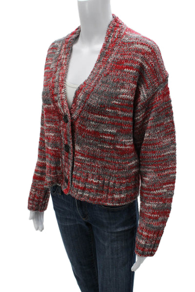 Re/Done Womens Red Striped V Neck Cardigan Long Sleeve Polyamide Size S