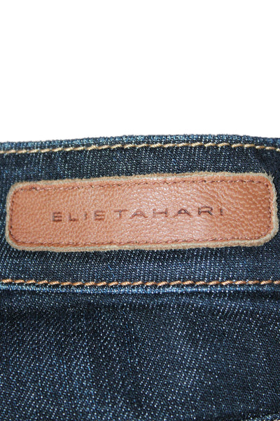 Elie Tahari Womens Straight Jeans Blue Mid Rise Button Cotton Blend Size 14