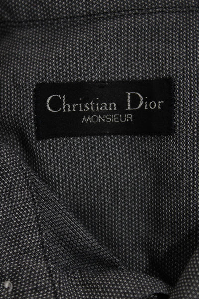 Christian Dior Mens Gray Cotton Dress Button Up Shirt Size 16