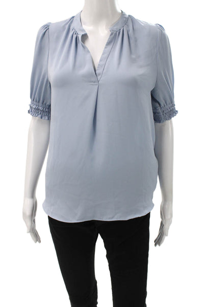 Current Air Womens Basic Blue V-Neck Polyester Short Sleeve Blouse Size S