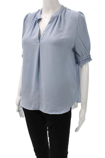 Current Air Womens Basic Blue V-Neck Polyester Short Sleeve Blouse Size S