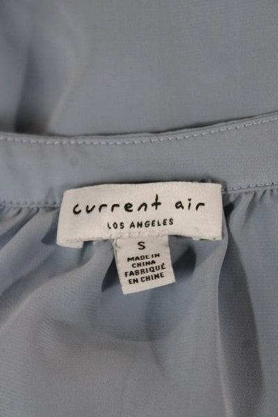 Current Air Womens Basic Blue V-Neck Polyester Short Sleeve Blouse Size S