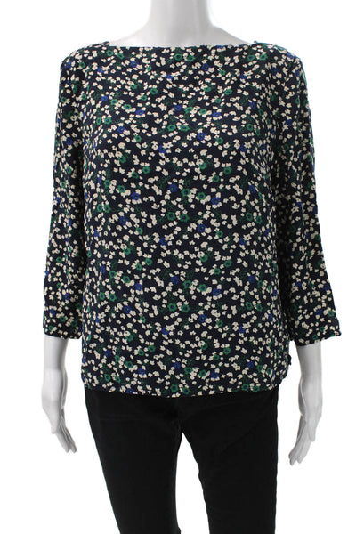 Hobbs London Women Floral Boat Neck Button Blouse 3/4 Sleeve Size 12