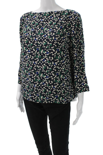 Hobbs London Women Floral Boat Neck Button Blouse 3/4 Sleeve Size 12
