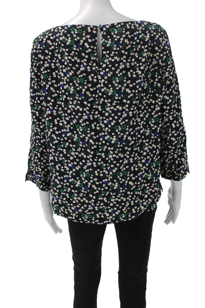 Hobbs London Women Floral Boat Neck Button Blouse 3/4 Sleeve Size 12