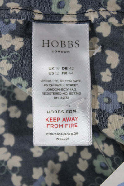 Hobbs London Women Floral Boat Neck Button Blouse 3/4 Sleeve Size 12