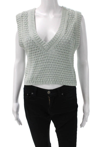 DH New York Women Cropped Tank Green Jutecell V-Neck Solid Sleeveless Size XS