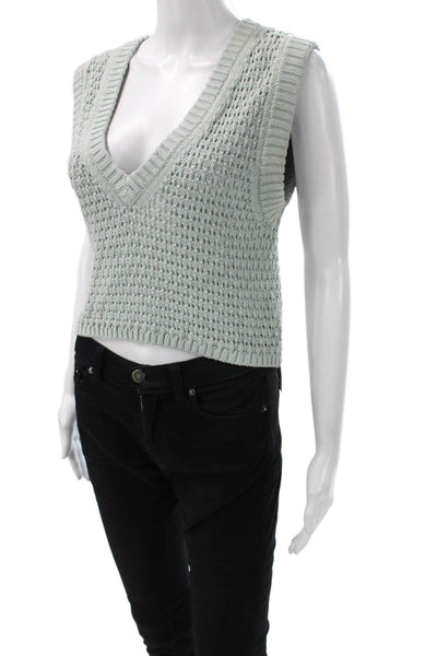 DH New York Women Cropped Tank Green Jutecell V-Neck Solid Sleeveless Size XS