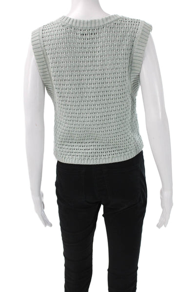DH New York Women Cropped Tank Green Jutecell V-Neck Solid Sleeveless Size XS