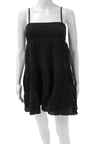 Zara Women Sundress Black Sleeveless Square Neck Cotton Blend Size XS
