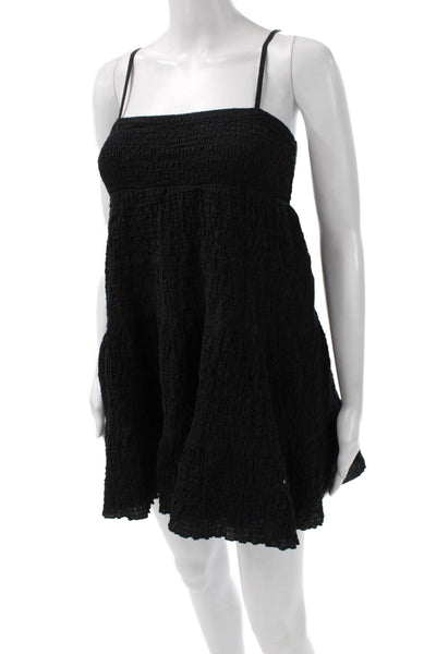 Zara Women Sundress Black Sleeveless Square Neck Cotton Blend Size XS