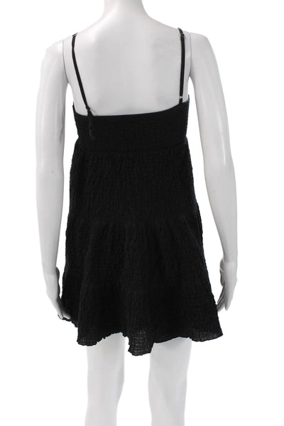 Zara Women Sundress Black Sleeveless Square Neck Cotton Blend Size XS