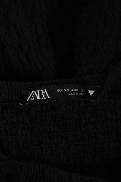 Zara Women Sundress Black Sleeveless Square Neck Cotton Blend Size XS