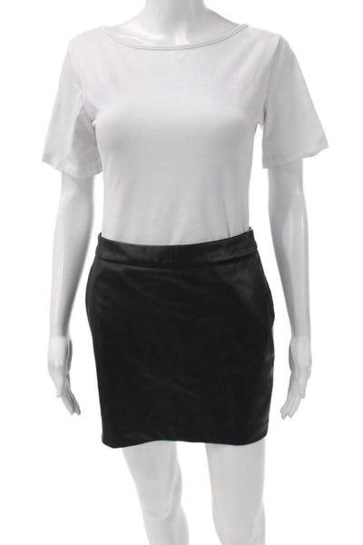Olivaceous Women Straight Pencil Mini Skirt Black PU Zip Fall Size M