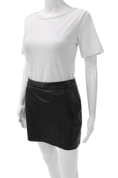 Olivaceous Women Straight Pencil Mini Skirt Black PU Zip Fall Size M