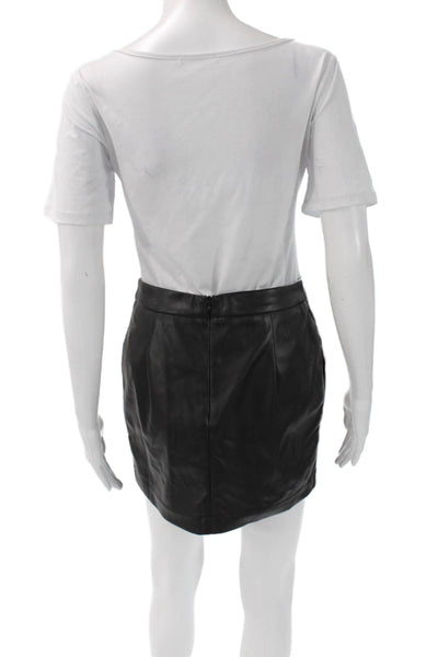 Olivaceous Women Straight Pencil Mini Skirt Black PU Zip Fall Size M
