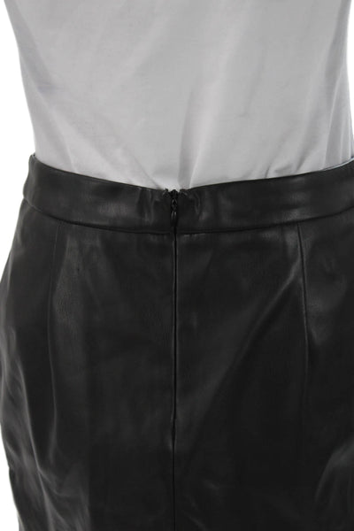 Olivaceous Women Straight Pencil Mini Skirt Black PU Zip Fall Size M