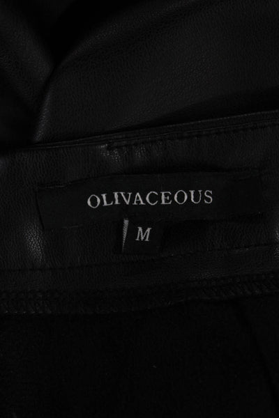 Olivaceous Women Straight Pencil Mini Skirt Black PU Zip Fall Size M