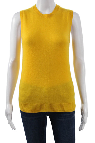 J Crew Women Cashmere Sleeveless Vest Sweater Yellow Crew Neck Size XS