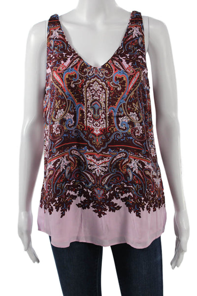 J Crew Women Multicolor Silk Paisley V-Neck Basic Tank Sleeveless Size 8