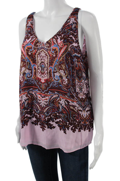 J Crew Women Multicolor Silk Paisley V-Neck Basic Tank Sleeveless Size 8