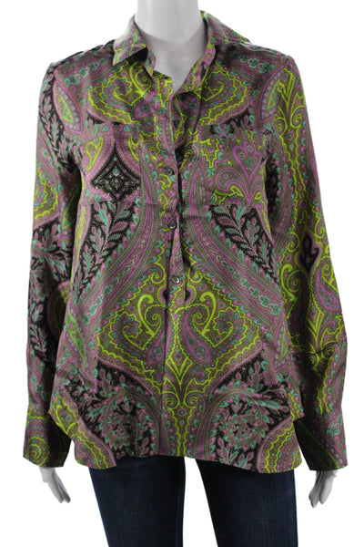 J Crew Women Multicolor Silk Paisley Collared Button-Up Long Sleeve Size 4