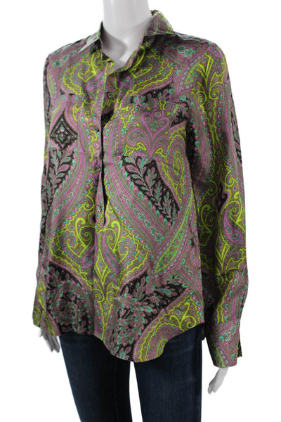 J Crew Women Multicolor Silk Paisley Collared Button-Up Long Sleeve Size 4