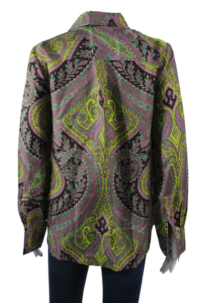 J Crew Women Multicolor Silk Paisley Collared Button-Up Long Sleeve Size 4