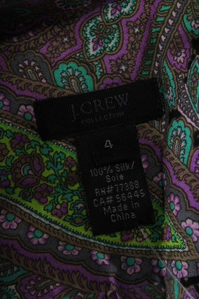 J Crew Women Multicolor Silk Paisley Collared Button-Up Long Sleeve Size 4