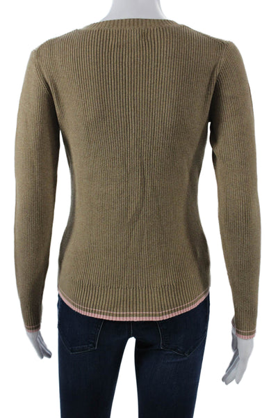 Banana Republic Womens Brown Striped 100% Cotton Pullover Crewneck Size M