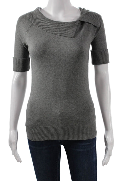Banana Republic Womens Pullover Silk Collared Short Sleeve Sweater Gray Size XS