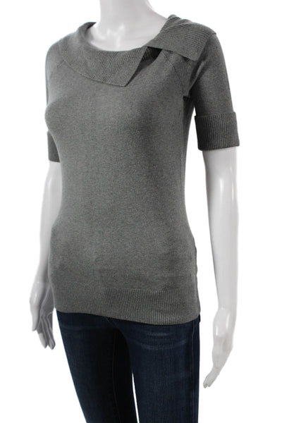 Banana Republic Womens Pullover Silk Collared Short Sleeve Sweater Gray Size XS