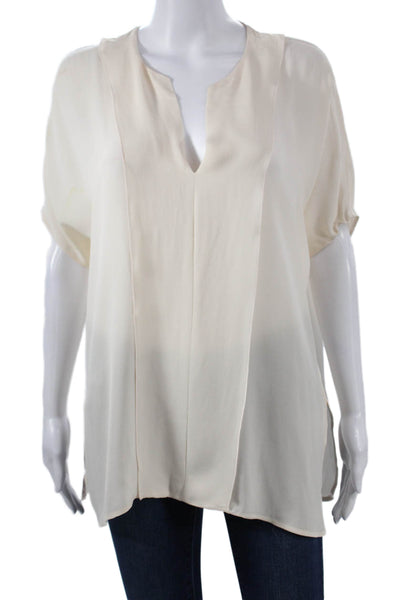Vince Womens Silk V Neck Sleeveless Tunic Blouse Ivory Size M