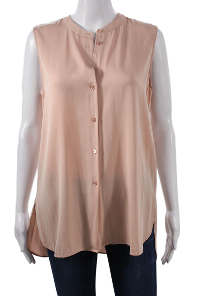 Theory Women Silk Sleeveless Tunic Blouse Collared Button Pink Size L