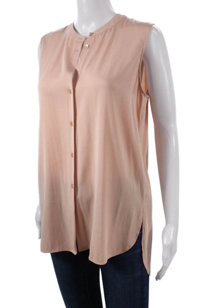 Theory Women Silk Sleeveless Tunic Blouse Collared Button Pink Size L