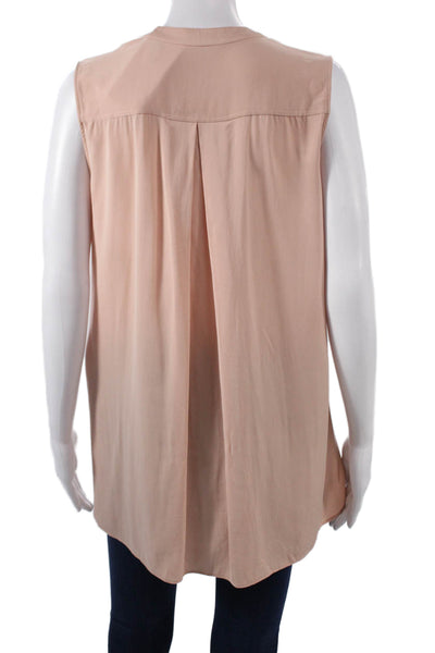 Theory Women Silk Sleeveless Tunic Blouse Collared Button Pink Size L