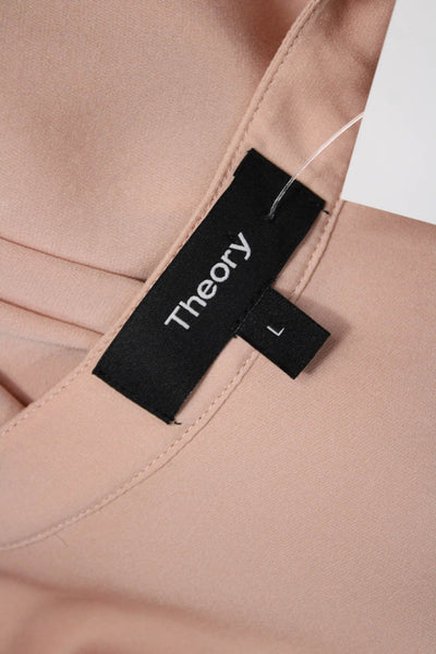Theory Women Silk Sleeveless Tunic Blouse Collared Button Pink Size L