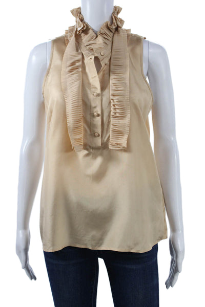 J Crew Womens Silk High Neck Sleeveless Button Beige Blouse Size 4