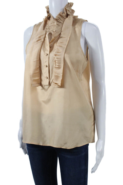 J Crew Womens Silk High Neck Sleeveless Button Beige Blouse Size 4
