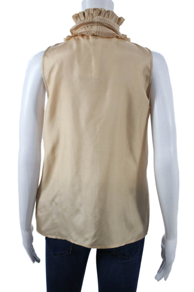 J Crew Womens Silk High Neck Sleeveless Button Beige Blouse Size 4
