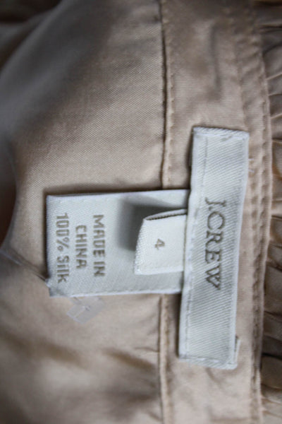 J Crew Womens Silk High Neck Sleeveless Button Beige Blouse Size 4