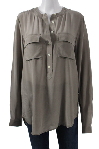 Banana Republic Women Silk Gray Tunic Blouse Henley Long Sleeve Button Size M