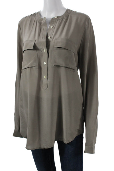 Banana Republic Women Silk Gray Tunic Blouse Henley Long Sleeve Button Size M