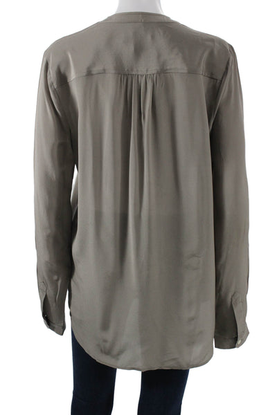 Banana Republic Women Silk Gray Tunic Blouse Henley Long Sleeve Button Size M