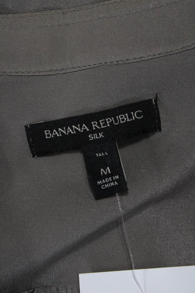Banana Republic Women Silk Gray Tunic Blouse Henley Long Sleeve Button Size M