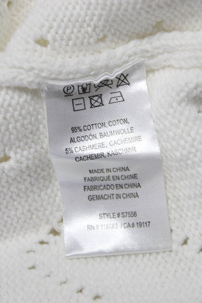 Minnie Rose Womens Collared Heart Cardigan White Cotton Short Sleeve Size XS